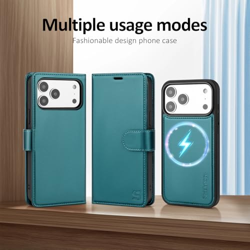 Shieldtop Compatible with MagSafe iPhone 17 Pro Wallet Case,Blue Green | 2 in 1 Detachable Magnetic,Credit Card Holder Slots,RFID Blocking,PU Leather,Kickstand,Flip Folio Phone Cover for Men & Women - color: Blue Green, size: iPhone 17 Pro - 6.3"