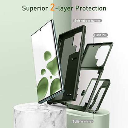 WeLoveCase for Samsung Galaxy S22 Ultra Wallet Case with Credit Card Holder & Hidden Mirror, All-Round Protection Shockproof Phone Cover Designed for Samsung Galaxy S22 Ultra, 6.8 Inch Green - color: Green