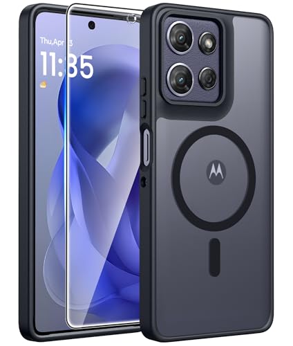 FNTCASE for Motorola Moto G Power 2026/2025 Case, Screen Protector, Black | Translucent Matte Magnetic Back, 14FT Military Grade Drop Protection, Shockproof Protective Phone Cover - color: Black, size: Moto G Power 5G 2026/2025 (6.8 Inch)
