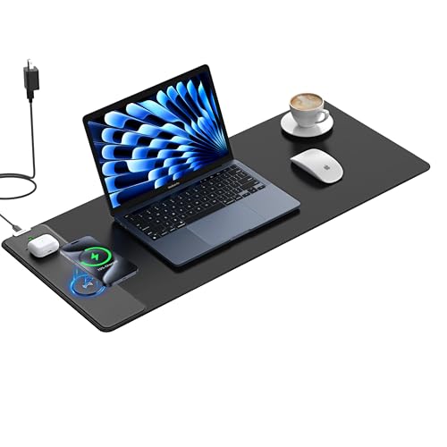 Mouse Pad with 15W Wireless Charging, 31.5"x11.81" XL Large Desk Mat - color: Black-31.5"x11.8"-Adapter
