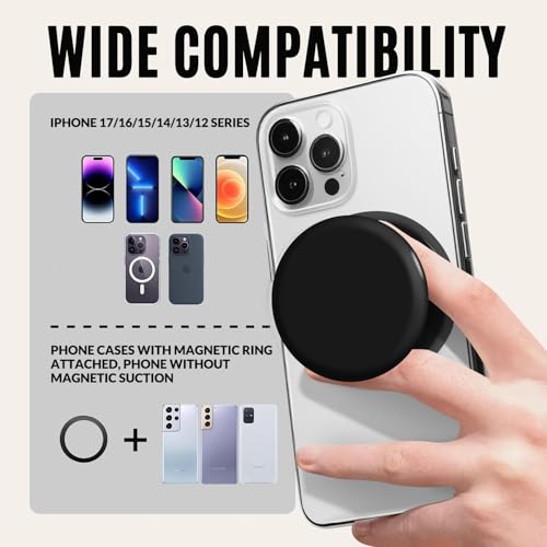 for MagSafe Phone Grip,Soft Silicone Magnetic Collapsible Cell Phone Finger Grip for iPhone 17/16/15/14/13,12 and Smartphones Tablets - Black - color: Black