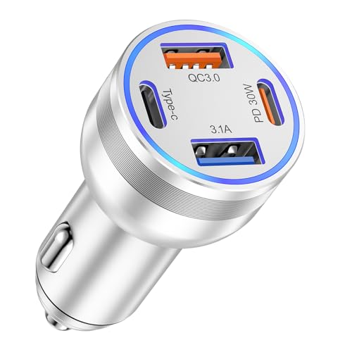 USB C Car Charger, 65W 4-Port Cigarette Lighter Adapter Car Phone Charger - color: Silver, size: 1 Pack