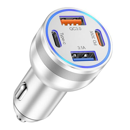 USB C Car Charger, 65W 4-Port Cigarette Lighter Adapter Car Phone Charger - color: Silver, size: 1 Pack
