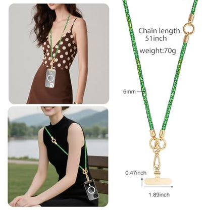 Crystal Phone Lanyard Crossbody Adjustable Rhinestone Anti-Theft Phone Strap Crossbody Cell Phone Neck Strap for Women - color: Green