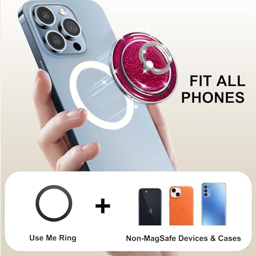 Rose Sparkly Magnetic Ring Grip for MagSafe, Bling Phone Stand - color: Rose Pink