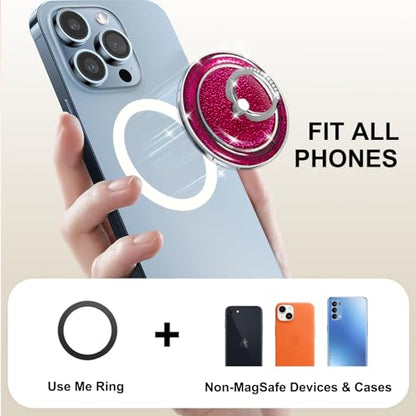 Rose Sparkly Magnetic Ring Grip for MagSafe, Bling Phone Stand - color: Rose Pink