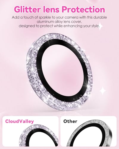 CloudValley All Bling Camera Lens Protector for iPhone 17/iPhone 16/Plus - color: Bling Purple