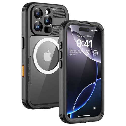 Lanhiem Magnetic for iPhone 16 Pro Case, IP68 Waterproof Dustproof Case, [Compatible with Magsafe] [Built-in Screen Protector] Full Body Heavy Duty Rugged Phone Cover 6.3 inch, Black/Clear - color: Black, size: for iPhone 16 Pro