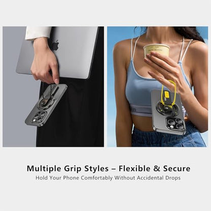 JINRAIKO Phone Grip for Magsafe Phone Stand 360°Roration Gym Holder Phone Kickstand Silicone Finger Ring Innovative Pressure-Relief Damping Hinge Design with Magnet Ring Compatible All Phones, Black - color: Black