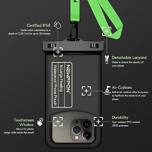 Floating Waterproof Cell Phone Pouch - 2 Pack Float Clear Cellphone Holder Protector with Lanyard - Universal Floatable Water Proof Dry Bag for iPhone Samsung Galaxy for Beach Swimming Pool - color: 2 Pack Medium Black