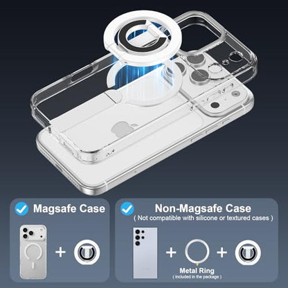 Phone Ring Holder for MagSafe Phone Grip, Magnetic Cell Phone Grip Magnetic Finger Ring Phone Kickstand Ring Stand for iPhone 17 16 15 14 Air Accessories Android Mag Car Mounts, White - color: White
