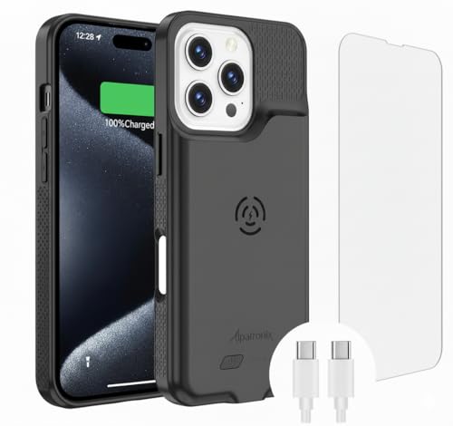 Alpatronix Battery Case for iPhone 15 Pro & 15, Portable Strong Slim Protective Extended Charger Cover, 15W Fast Charging, 7000mAh Wireless Charging Case, Apple Pay, CarPlay (BX15) –Dark Black - size: iPhone 15 / iPhone 15 Pro