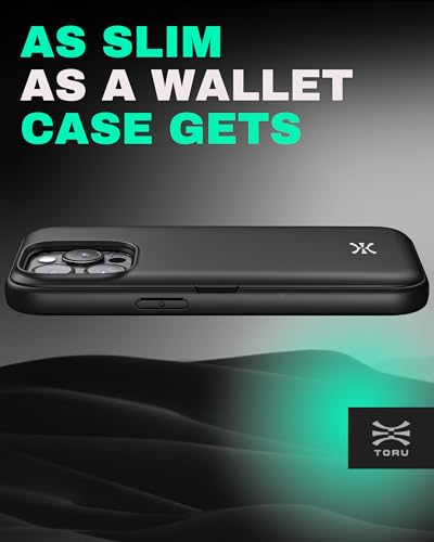 TORU CX Hybrid for iPhone 15 Pro Max Wallet Case | Dual Layer Slim Protective Hard Cover with Hidden 2-Credit Card Slot Holder - Ocean Waves Pattern