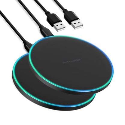 Wireless Charger Compatible with iPhone 18 17 16 15 14 13 12 11 Pro Max/Mini/Plus/XR/X/8, 15W Max Fast Wireless Charging Pad Mat for Samsung Galaxy S23/S22/S21/S20/S10, Galaxy Buds - color: 2 PACK