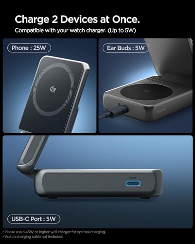 Spigen Foldable Wireless Charger, 25W Qi2.2 2-in-1