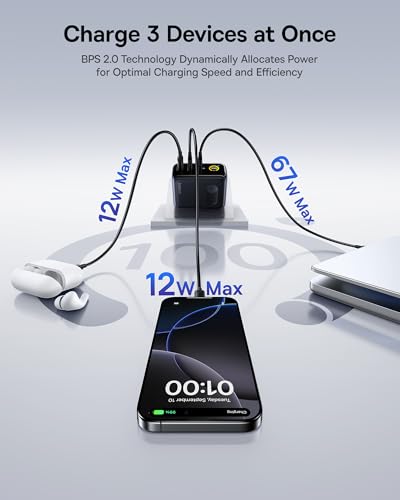 Baseus Picogo 100W USB C Charger, 3-Port Multi-Device Fast Charging Laptop Charger with Smart Display & Touch Control, GaN Power Adapter for MacBook Pro, iPhone 17/16, Pixel, Steam Deck, ROG Ally - size: 100W