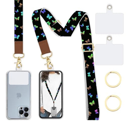Phone Lanyard Wrist Strap Crossbody Adjustable, Cell Phone Lanyard for Around The Neck Shoulder Wristlet Strap - color: Butterfly