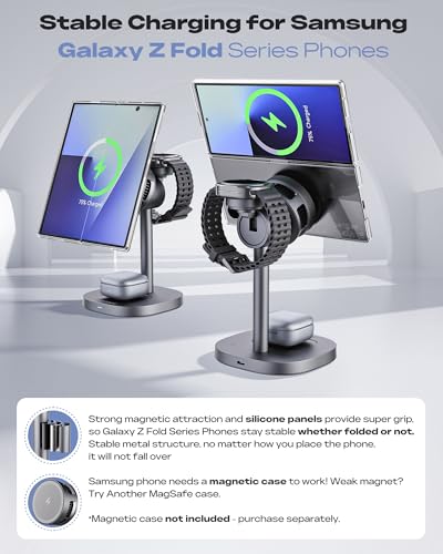 Qi2 3 in 1 Magnetic Wireless Charging Station with Cooling for Samsung - color: Starry grey