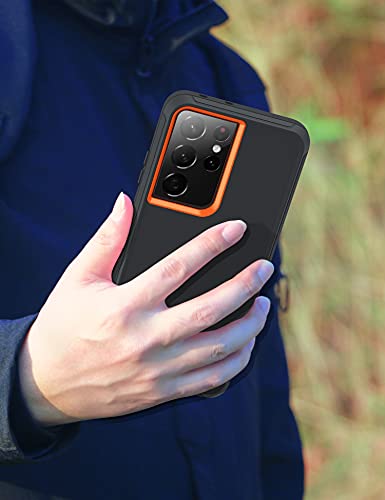 MXX Case Compatible with Galaxy S21 Ultra Case, 3-Layer Super Full Heavy Duty Body Bumper Cover/Shock Protection/Dust Proof, Designed for Samsung Galaxy S21 Ultra 5G 6.8 Inch 2021 (Orange/Gray) - color: Orange/Gray