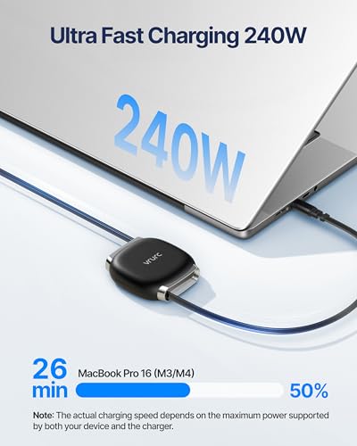 VRURC Ultra 240W Fast Charging Retractable USB C Cable 3.3ft