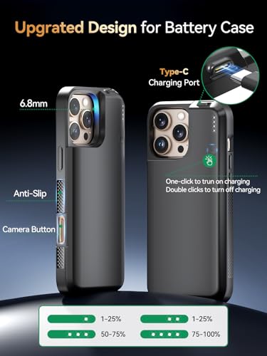 NEWDERY Battery Case for iPhone 16 pro USB C Portable Power Bank 5000mAh | Portable Protective,CarPlay, Sync-Data Supported, Rechargeable,Fast Charger Case,6.3", Black - size: iPhone 16 Pro-5000mAh