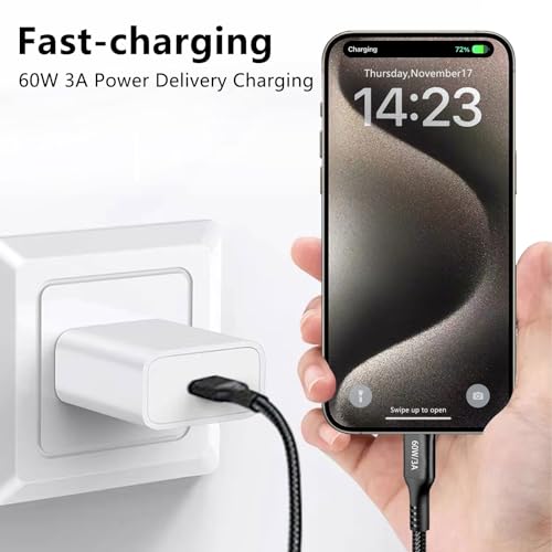 USB-C to USB-C Cable 60W 10FT 2Pack, USB C Cable Long Fast Charging - color: Black, size: 10FT