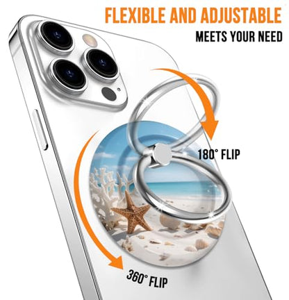 ZypopZy Cute Magnetic Phone Ring Stand Compatible with MagSafe, 360° Adjustable & Removable Magnet Cellphone Grip Holder for Smartphone and Tablets, Tropical Beach