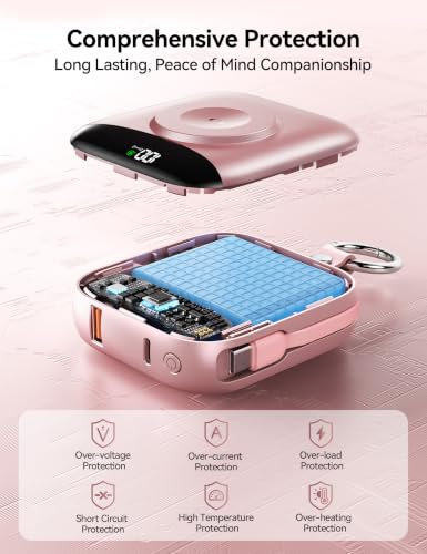 Portable Charger 10000mAh 22.5W Power Bank Built-in 2 Cables Keychain - color: Rose Gold