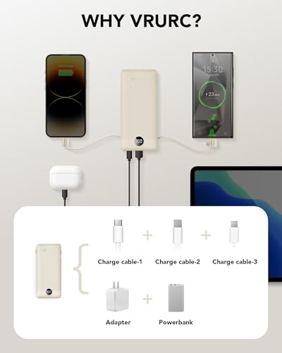 Portable Charger Built-in Cables and AC Wall Plug, USB C Power Bank 10000mAh, Travel Battery Portable Phone Charger Compact Lightweight External Battery Pack for Smart Phones, Tablets etc-Light Coffee - color: Light Coffee