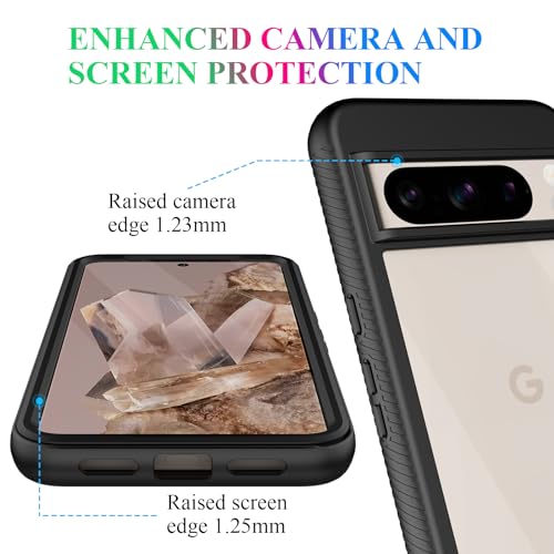 Compatible with Google Pixel 8 Pro Case, Built in Screen Protector Full Body Shockproof Slim Fit Bumper Protective Phone Cover Men Women-Black/Clear - size: Google Pixel 8 Pro