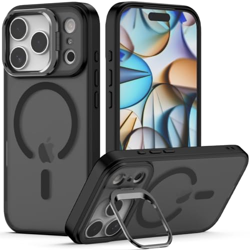 Nvollnoe for iPhone 17 Pro Case Compatible with MagSafe Military Grade Shockproof Heavy Duty Protective Adjustable Kickstand Matte Semi Clear Phone Case for iPhone 17 Pro(Black) - color: Black, size: for iphone 17 pro-6.3"(3 lens)