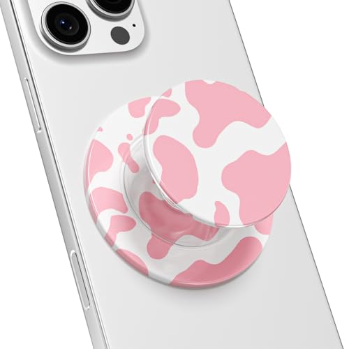 Svanove Magnetic Phone Grip Compatible with Magsafe Phone Grip Holder, Collapsible Cow Print Mag Safe Cellphone Grips Kickstand, Cute Trendy Animal Pattern Stand for iPhone Samsung Android, Pink - color: Cow Pink