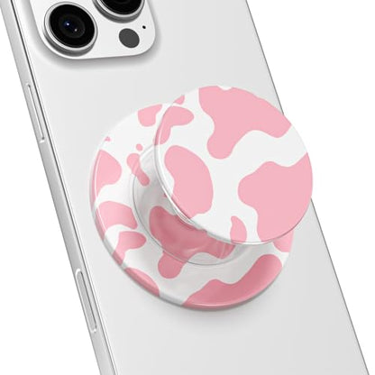 Svanove Magnetic Phone Grip Compatible with Magsafe Phone Grip Holder, Collapsible Cow Print Mag Safe Cellphone Grips Kickstand, Cute Trendy Animal Pattern Stand for iPhone Samsung Android, Pink - color: Cow Pink