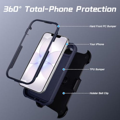 Defender Case for iPhone 17e Phone Case Belt Clip Kickstand Blue | Shockproof iPhone 17 e Case Heavy Duty Rugged, 2 Layers of Sturdy for iPhone Case 17e,for Protective iPhone 17e Cover Black - color: Navy Blue