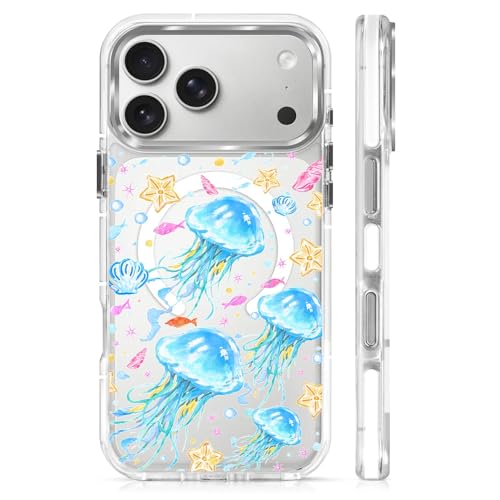VisEnt Clear Case for iPhone 17 Pro Max, Magnetic Phone Case, Transparent Slim Cover, Military Grade Protection, Shockproof, Anti-Yellowing, Scratch Resistant, Blue Jellyfish Ocean - color: Blue Jellyfish Ocean, size: Iphone 17 Pro Max
