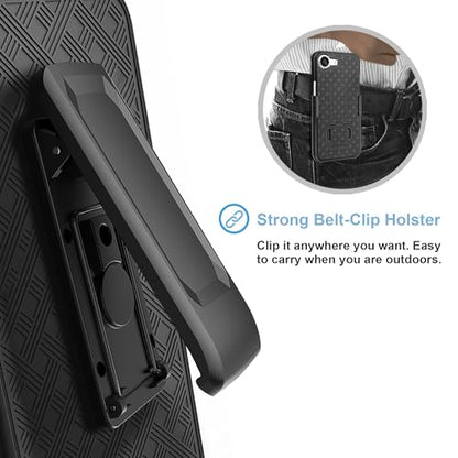 Fingic for iPhone 17e/ 16e Case with Belt Clip Holster Case Kickstand | Slim Combo Shell with Swivel Holster Rugged Shockproof Antiscratch Protective for iPhone 16e 2025/ 17e 2026 6.1 inch , Black