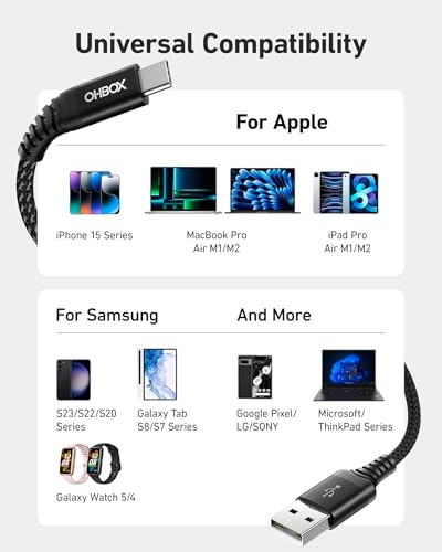 ohbox USB C Cable Fast Charging 6FT, 2Pack USB A to USB C Cable for CarPlay - color: Black, size: 6FT, style: USB A to USB C