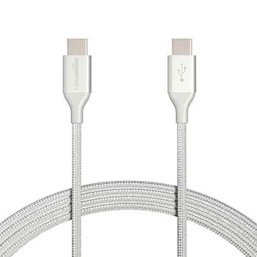 Amazon Basics Nylon Braided USB-C to USB-C 2.0 Fast Charger Cable, 60W, 480Mbps Speed, USB-IF Certified, for Apple iPhone 16/15, iPad, Samsung Galaxy, Tablets, Laptops, 10 Foot, Silver - color: Silver, size: 10 Feet