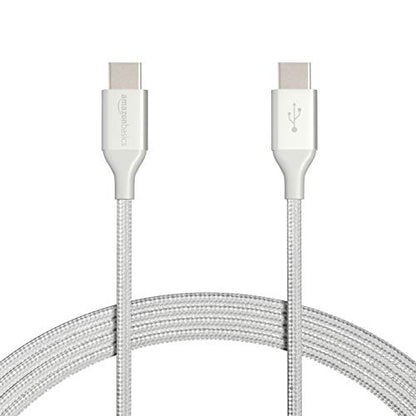 Amazon Basics Nylon Braided USB-C to USB-C 2.0 Fast Charger Cable, 60W, 480Mbps Speed, USB-IF Certified, for Apple iPhone 16/15, iPad, Samsung Galaxy, Tablets, Laptops, 10 Foot, Silver - color: Silver, size: 10 Feet