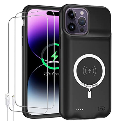 Battery Case for iPhone 14 Pro Max,Upgraded 10800mAh Rechargeable Portable Protective Extended Charger Case Wireless Charging Compatible with iPhone 14 Pro Max (6.7 inch) Charging Cover& Carplay-Black - size: iPhone 14 Pro Max (6.7 inch)
