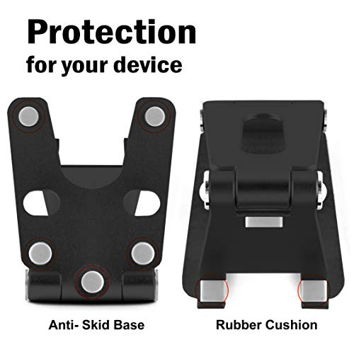 Cell Phone Tablet Fully Foldable Stand Dock Holder Cradle Mount Organizer Charger Station Table Desk Bed Office School Kitchen Travel Portable Adjustable Multi-Angle Aluminum (Black) - color: Black