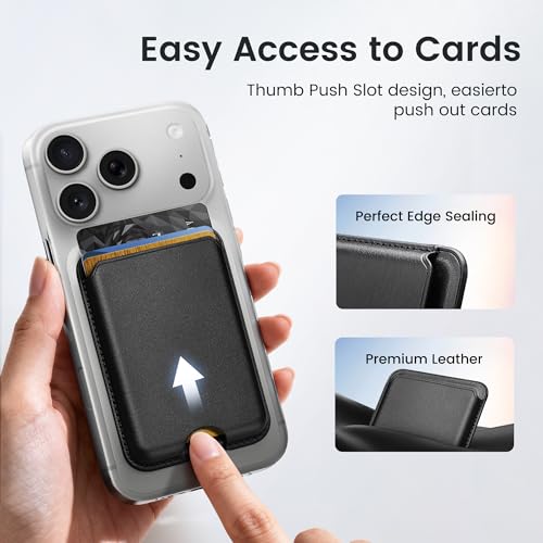 Stronger Magnetic Wallet for iPhone 17/16/15/14/13/12 Series & for MagSafe-compatible Cases, Slim Leather Magnetic Card Holder with RFID Blocking, N52 Magnet Phone Wallet, Fit 3 Cards, Black - color: Black