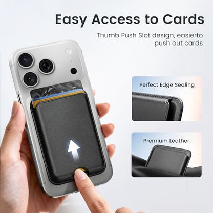 Stronger Magnetic Wallet for iPhone 17/16/15/14/13/12 Series & for MagSafe-compatible Cases, Slim Leather Magnetic Card Holder with RFID Blocking, N52 Magnet Phone Wallet, Fit 3 Cards, Black - color: Black