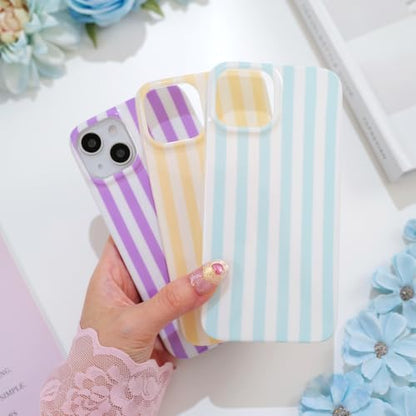 Striped case for iPhone 13/14 Blue/White | Aesthetic Striped，Full Protection Soft TPU，will not peel, fade or rub off ，Kawaii Cute Phone Case for Women Girls - color: Imd Striped Blue/White
