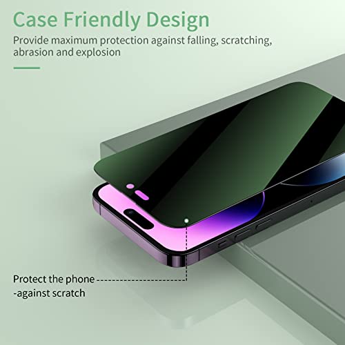 [3 Pack] for iPhone 14 Pro Green Privacy Screen Protector, Anti Blue Light Eye Protection Anti Spy Tempered Glass, 9H Hardness, No Bubble, Case Friendly - size: iPhone 14 Pro