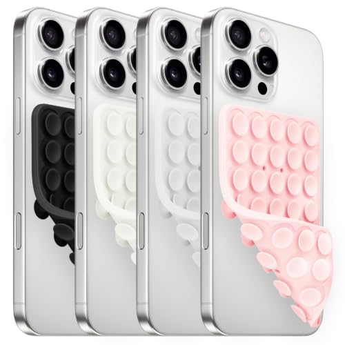 Yojaro 4Pack Silicone Suction Cup Phone Case Mount Double Sided, Phone Accessories Hands-Free Strong Grip Holder for Selfies and Videos, Silicon Phone Stand for iPhone and Android - color: Black, White, Translucent, Light Pink