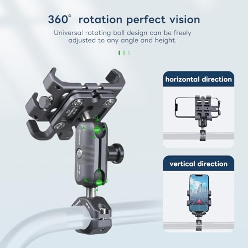 FANAUE Anti-Vibration Motorcycle Phone Mount with 1 Inch Ball Head for RAM Mounts B Size Double Socket Arm and Bike Phone Holder, Aluminum Anti-Theft Phones Clip for 5.5-7" Smartphone