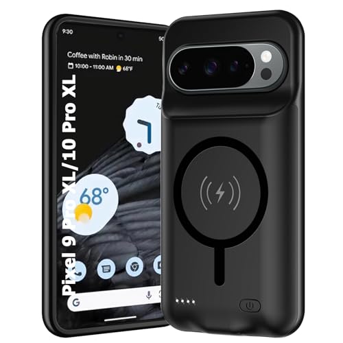 Battery Case for Google Pixel 9/10 Pro XL, 10000mAh Portable Protective Charging Case with Wireless Charging Compatible for Pixel 9/10 Pro XL (6.8 inch) Battery Pack Charger Case with Carplay (Black) - size: Google Pixel 9 Pro XL/ 10 Pro XL -10000mAh