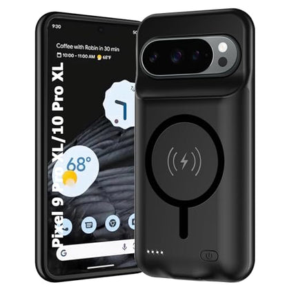 Battery Case for Google Pixel 9/10 Pro XL, 10000mAh Portable Protective Charging Case with Wireless Charging Compatible for Pixel 9/10 Pro XL (6.8 inch) Battery Pack Charger Case with Carplay (Black) - size: Google Pixel 9 Pro XL/ 10 Pro XL -10000mAh