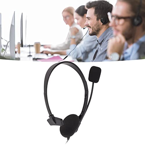 PUSOKEI Corded Telephone Headset, 3.5mm Single Ear Customer Service Headset, Fixed VOIP Phone Headset, with Noise Reduction Mic, Volume Controls, for Computers Black
